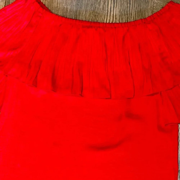 MAJE Locao Off the Shoulder Ruffle Top Size 1 Small Red Boho Satin Festival READ - Picture 8 of 15